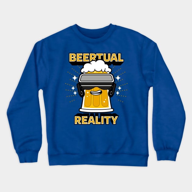 Funny Kawaii Beer Cartoon Virtual Reality Gamer AI Gift For Beer Drinkers Crewneck Sweatshirt by BoggsNicolas